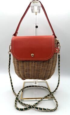 Tommy Bahama Coral Color Picnic Basket Woven Rattan Handbag/Cross Body Bag